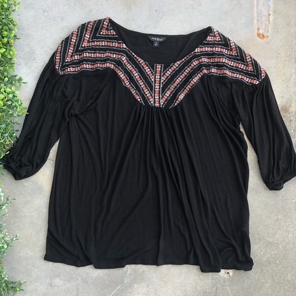 Lucky Brand Tops - Lucky Brand Embroidered Peasant Boho Black Top